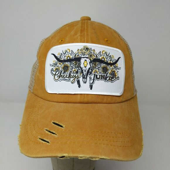 Cheeky's Junkie Women's Slideback Hat Tan Yellow Adjustable Distressed - Picture 3 of 11